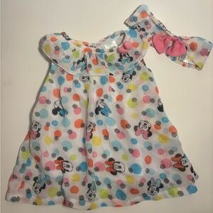 Girls Minnie Mouse Polka Dot Dress with Headband - White Multi